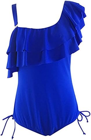 SYBKNSTW Womens Sexy Plus Size Monokini Ruffle Tassel One Piece Cheeky Swimwear Thong Bikini Blue Side FXL