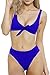 QINSEN Navy Front Knotted Active Crop Top High Waist Bikini Swimsuit for Women XL