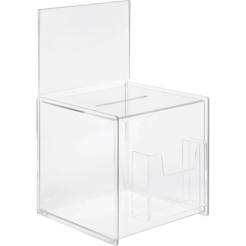 SIGEL VA152 Promotional Box / Suggestion Box, 21 x 36 x 21 cm, additional compartment, with insert panel for A5, acrylic, transparent