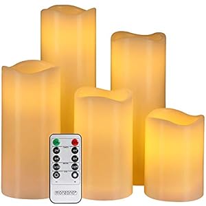 Monzana 5 LED Kaarsen van Echte Was, met Afstandsbediening, Timerfunctie, Flikkerende Vlam, 5 Verschillende maten, 7,5…