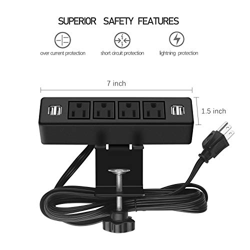 Desk Clamp Power Strip with 4 USB Ports, Desktop Edge Mount Outlets, Removable Desk Mount Multi-Outlets,Power Socket… - Image 4