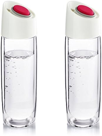 Asobu Simply Clear Insulated Glass Water Bottle/Travel Mug with Easy Release Button, 14-Ounce Pack of 2 (Red)