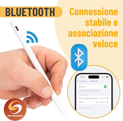 Penna Tablet Universale Ricaricabile USB-C – Pennino Touch per iPad, Tablet Android e Windows, Stylus Capacitivo per Scrittura, Disegno e Appunti, Design Ergonomico e Preciso