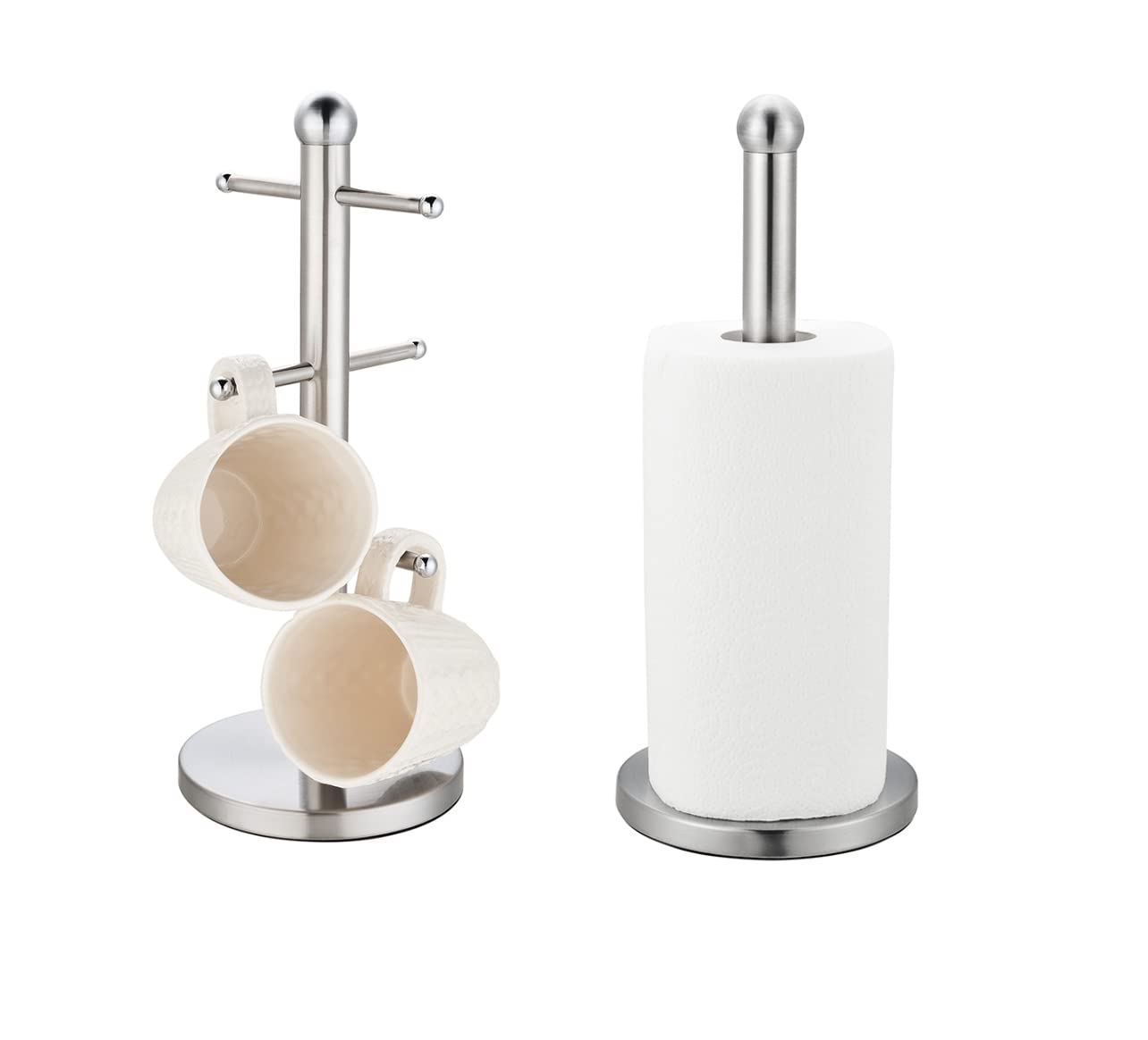 Royal Cuisine Accents Kitchen Roll Holder and Mug Tree Set,15 x15 x35 cm Silver