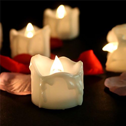 LifeGenius 24 PCS Wax Dripped Unscented Flameless Candles Flickering Warm White Votive Realistic Small Tea lights