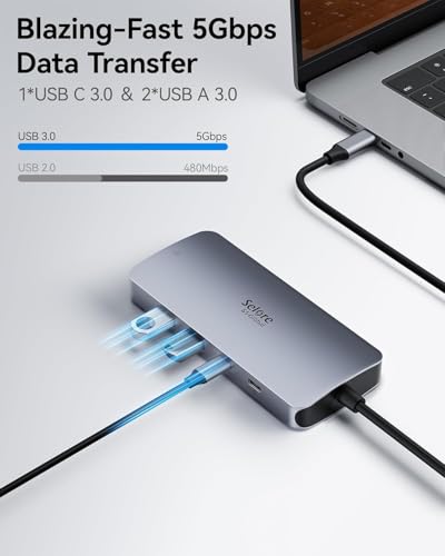 Selore USB C Docking Station Dual Monitor, 8-in-1 USB C Hub Multiport Adapter Docking Station 3 Monitors with 100W PD, HDMI 4K@60Hz, DisplayPort, 1 Gbps Ethernet, USB 3.0 Ports for Mac Dell HP Lenovo
