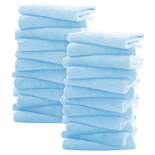 Sunny zzzZZ Ultra Soft 24 Pack Baby Washcloths - 10x10 Inches - Coral Fleece Extra Absorbent Wash Clothes for Babies, Infants and Toddlers - Sensitive Skin and Newborn - Ideal Baby - Aquamarine