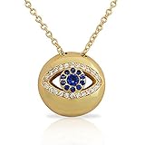 925 Sterling Silver Yellow Gold-Tone Womens Evil Eye Hamsa White Blue CZ Pendant Necklace