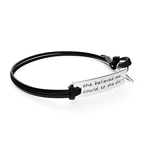 Inspirational Leather Bracelet 10’’ - “She believed she could so she did” - Personalized Jewelry