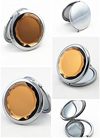 GuRun Double Sides Portable Foldable Pocket Makeup Compact Mirror Metal Ladies Round Crystal Make-up Mirror Cosmetic Mirror GR100 (Coffee)