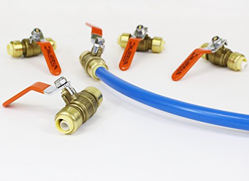 3/4" Ball Valve Push Fit Connection - 3/4-Inch Brass Fitting Water Shutoff Tool Bite Fittings Connects PEX Copper Pipe PVC Tubes Tubing Plumbing Connector Disconnect Valves Hot Cold Quick Connectors