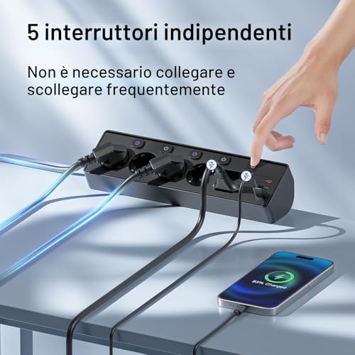 3M Power Strip with USB, 6 Power Sockets and 3 USB, PD 30 W Power Strip with Surge Protection, Electrical Power Strip with Switch for Desk, Office, Home