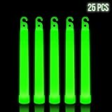Lumistick 6 Inch Premium Glow Sticks | 15mm Thick Flat Bottom Illuminating Glowing Sticks | Waterproof & Non-Toxic Light Up Neon Sticks with Hook for Camping & Hiking (Green, 25 Glow Sticks)