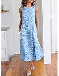 Dearlovers - Maxi vestido de verano para mujer, sin mangas, a rayas, informal, largo