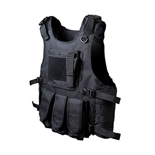 Goetland 900D Polyester Tactical Vest Airsoft Paintball Combat Training Outdoor CS Game Adjustable S-XXL, Black - Thumbnail 2
