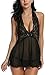 Avidlove Women Lingerie Halter Babydoll Double Bowknot Chemise Black XXL