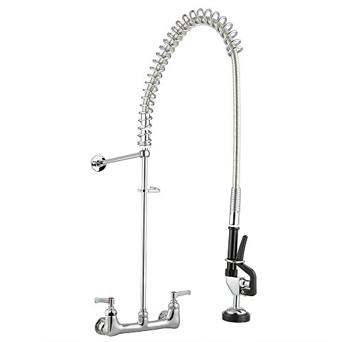 Aquaterior Chrome Double Handle Brass Commercial Wall-mount Faucet Pull Down Pre-rinse Spray, 5 Year Warranty - Thumbnail 2