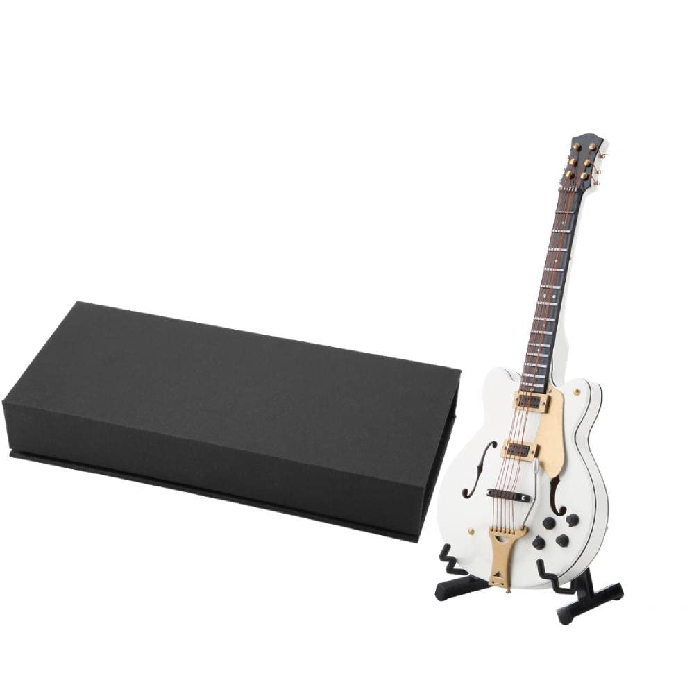 7in Miniature Guitars Mini White Musical Instrument Ornaments with Stand and Box for Home Decoration Ornaments