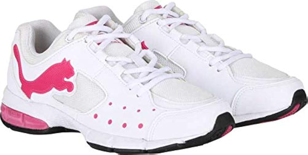 white and pink puma shoes