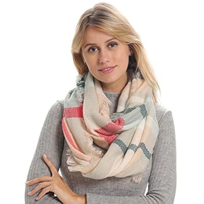 Women Plaid Infinity Scarf for Winter, Cashmere Feel, Cozy Warm for Winter