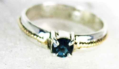 Topaz- Dark blue genuin Topaz gemstone sterling silver ring with 14k gold fill trim by Kelnjo