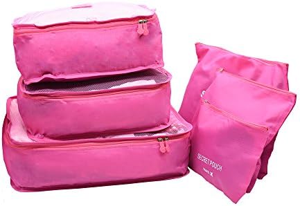 6 in1 Sets Packing Cubes Travel Luggage Organizer Waterproof Packing Bags With Duty Zippers For Clothes (Hotpink)