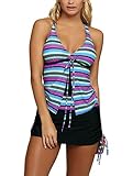 Sidefeel Women Multi Striped Two Pieces Skirtini Swimsuit Tankini Set X-Large Multicolor