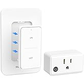 MaxKnoc Remote Control Outlet, Wireless Wall Mounted Light Switch, No Wiring, 200Ft RF Range, 15A/1800W, Remote Outlet for In