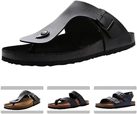 VVFamily Summer Thong Sandals for Men Black Cork Sole Comfort Flip Flops by (EU 45, Black Black)