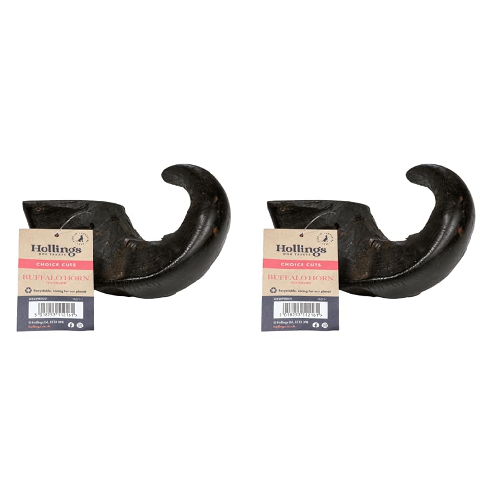 Hollings Buffalo Horn Standard Dog Treat, 100% Natural Grain Free Chew Treat for Adult Dogs, High in Protein and Naturally Low in Fat (2 Pack)