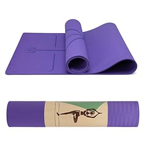 Kono Yoga Mat, TPE Yoga Mat with Alignment Lines 6mm Thick Non Slip Fitness Exercise Mat for Home, Pilates, Meditation and Gymnastics (Purple)