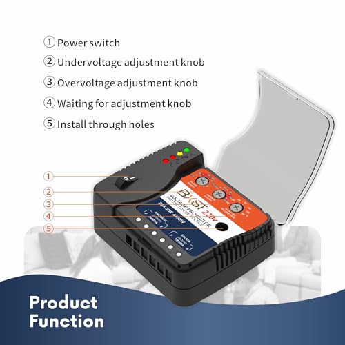 BXST Protección contra sobretensión y de cableado para nevera, TV, 4400W, electrodomésticos, aire acondicionado, inversor, mini split, ajustable, sobre/bajo voltaje y tiempo de retardo, voltaje 20A