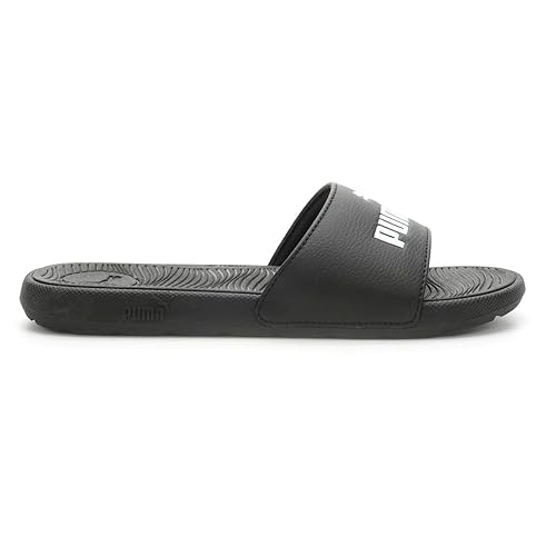 PUMA Women's Cool Cat 2.0 Slide Sandal Black White-White-Black, 9