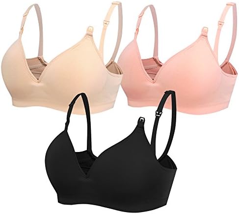 Women's Maternity Nursing Bra Padded Wirefree Seamless Push Up Sleep Underwear 3-Pack Medium