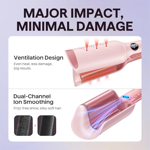 Wavytalk Power Wave Hair Straighteners, Hair Curler Waves for Large Waves, with Ion Protection and Ventilation for Less Heat Damage, Easy to Use Hair Curler, Double Voltage, Pink
