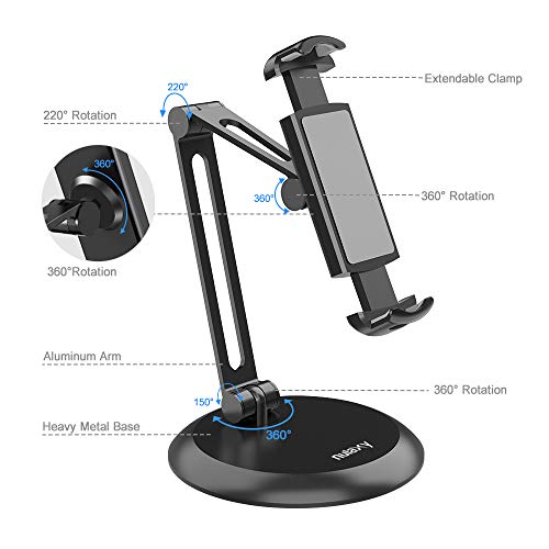 Nulaxy Adjustable Tablet Stand, Heavy Duty Desktop Tablet Holder Mount, 2Stage Metal Arm