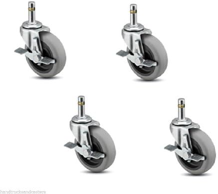Set of 4 Swivel Stem Casters w/ 2" Rubber Wheels &amp; 7/16" Grip Ring Stem &amp; Brakes