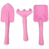 Wassontec Kids Gardening Tools Toddler Garden Tool Set Plastic Small Shovel and Rake Trowel Toys for Kid Toddlers Childrens, 3-Piece (Pink)