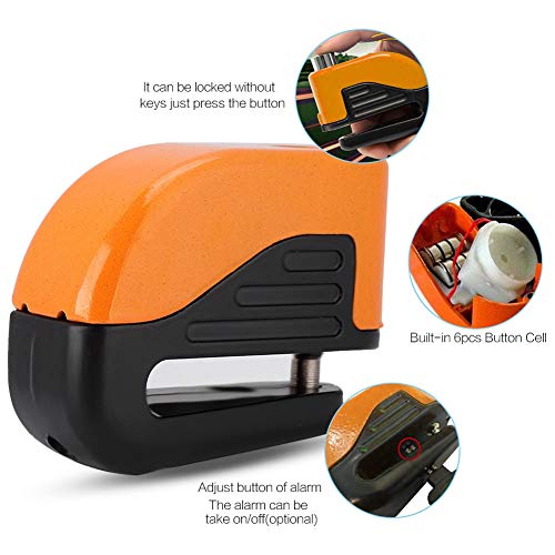 Anti-theft Disc Brake Lock 100dB Security Alarming System for Motorcycle, Scooter, Bicycle(Orange)