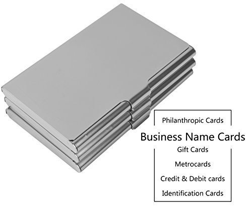 Outrip Business Card Holder Business Card Case Stainless Steel Card Holder Business Cards Organizer 3 Pack (Silver)