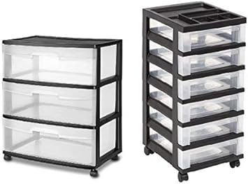 Amazon Com Sterilite 3 Drawer Wide Cart In Black Bundle With