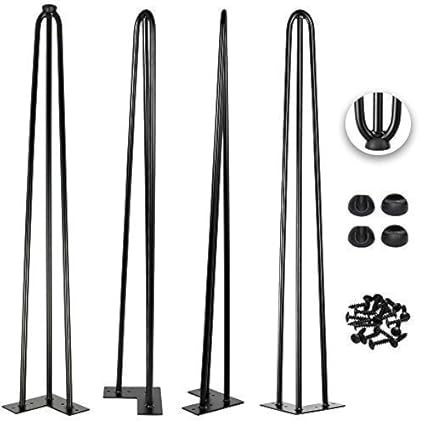 40 Inch Hairpin Legs 1 2 Inch Thick Satin Black Leg Protectors Screws Set Of 4 Easy To Install Metal Legs Desk Legs Furniture Legs Mid