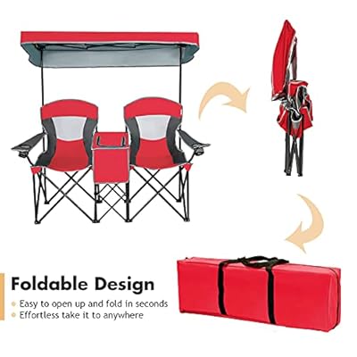 Safstar Double Camping Chair w/Shade Canopy, 2-Person Folding Camp and Beach Chair with Mini Table Beverage Cup Holder… 41aMxsK1GRS