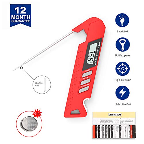 Digital Meat Thermometer, Instant Read Meat Thermometer for Grilling with Bottle Opener, Super Fast 2-3s Digital Cooking Thermometer, Upgrade Waterproof Digital Food Thermometer with Backlight LCD