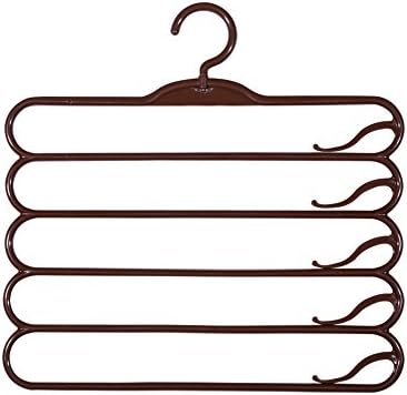 Trousers Rack,Pants Hanger Garment Collection Storage 5 Layer Hangers with Clothespins (Brown-1Pack)