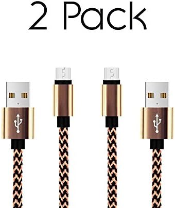 (2 Pack) Micro USB Braided FAST CHARGING CAPABLE Cable 6ft (Gold)