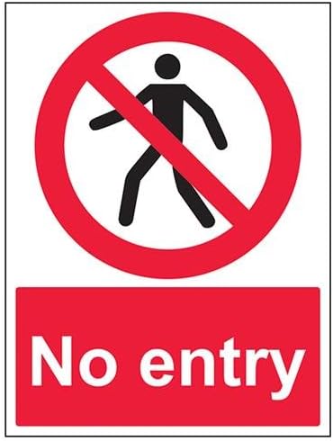 V Safety No Entry Pedestrian Prohibition Sign - 300mm x 400mm - 1mm Rigid Plastic, Black/Red