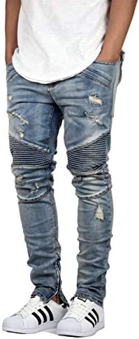 KDNK Men's Destroyed Ankle Zip Moto Jeans