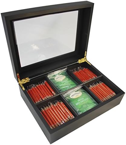 Wood Tea Chest with Tea Assortment Gift Set Featuring Herbal Tea and Biscoff Cookies