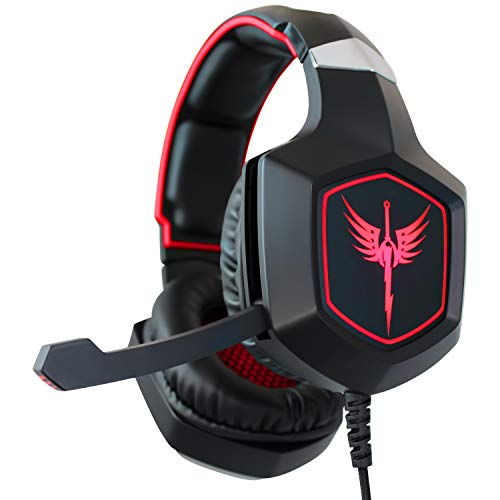 Raikken Stereo Gaming Headset PS4, Xbox One, PC Compatible with Mic, Noise Cancelling Gaming Headphones with LED Lights, High Performance Flip Microphone, Supports Nintendo Switch & Playstation 4 Pro